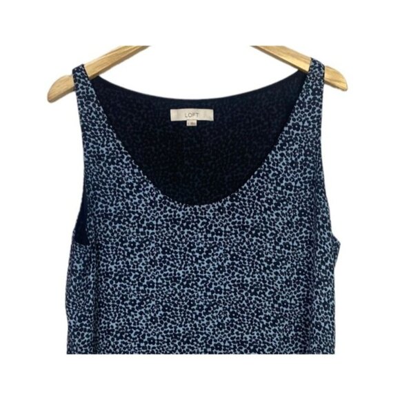 Ann Taylor LOFT Sleeveless Floral Print Silk Feel Blouse Lined L Blue Grey #2558 - Picture 2 of 12